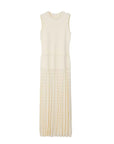 VERV Sondra Beige Beaded Knit Pleated Maxi Dress