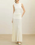 VERV Sondra Beige Knit Pleated Maxi Dress