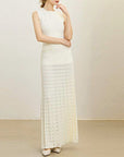 VERV Sondra Beige Knit Pleated Maxi Dress