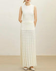 VERV Sondra Beige Beaded Knit Pleated Maxi Dress