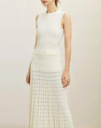 VERV Sondra Beige Beaded Knit Pleated Maxi Dress