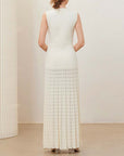 VERV Sondra Beige Beaded Knit Pleated Maxi Dress