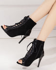 black lace up boots with high heels