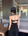 Noelle Halter Embellished Neck Built-In Top