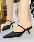 Lopez Rhinestone Mesh Kitten Heels