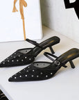 Lopez Rhinestone Mesh Kitten Heels