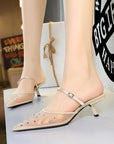 Lopez Rhinestone Mesh Kitten Heels