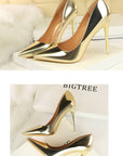 Sleek glossy pumps with a polished finish and classic pointed silhouette. Perfect for office chic, formal events, or evening elegance. Available in sizes 34–43. Step into shine and sophistication—shop now!