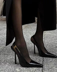 YSL inspired black golden high heel accent slingback sandals