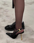 YSL inspired black golden high heel accent slingback sandals