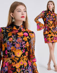 Embroidered flowers long sleeve dress speaker evening dress