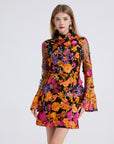 Embroidered flowers long sleeve dress speaker evening dress