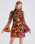 Embroidered flowers long sleeve dress speaker evening dress