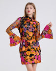 Embroidered flowers long sleeve dress speaker evening dress