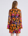 Embroidered flowers long sleeve dress speaker evening dress