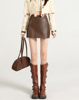 Brown PU Skorts