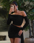 Pleated Off shoulder Skirt Set