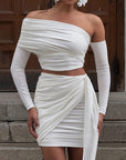 Pleated Off shoulder Skirt Set