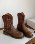 Brown Embroidered Cowboy Boots