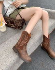 Brown Embroidered Cowboy Boots