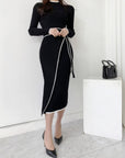 Knit Ribbed Wrap Midi Dress