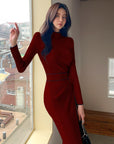 Knit Ribbed Wrap Midi Dress