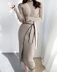Knit Ribbed Wrap Midi Dress