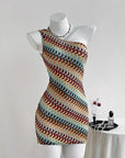 Multicolored patterned mini knit dress