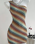 Multicolored patterned mini knit dress