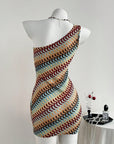 Multicolored patterned mini knit dress