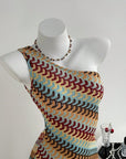 Multicolored patterned mini knit dress