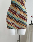 Multicolored patterned mini knit dress