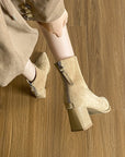 thick ankle suede boots with zipper