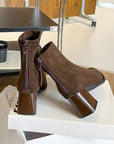 thick ankle suede boots with zipper