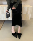 Velvet Furry Kitten Heels Mules
