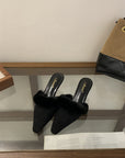 Velvet Furry Kitten Heels Mules