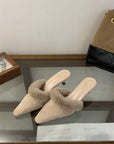 Velvet Furry Kitten Heels Mules