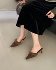 Velvet Furry Kitten Heels Mules