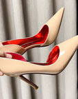 Classic Louboutin Red Bottom Glittery Side Hollow Heels- Superior