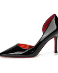 Classic Louboutin Red Bottom Glittery Side Hollow Heels- Superior