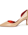 Classic Louboutin Red Bottom Glittery Side Hollow Heels- Superior