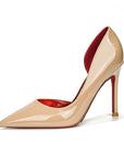 Classic Louboutin Red Bottom Glittery Side Hollow Heels- Superior