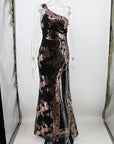 Floral Sequin High Slit Party Gown