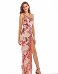 Floral Sequin High Slit Party Gown