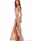Floral Sequin High Slit Party Gown
