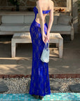 Blue Lace Maxi Dress with Back Detail