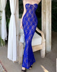 Blue Lace Maxi Dress with Back Detail