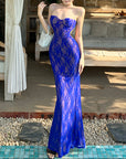 Blue Lace Maxi Dress with Back Detail
