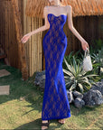 Blue Lace Maxi Dress with Back Detail