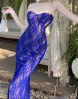 Blue Lace Maxi Dress with Back Detail